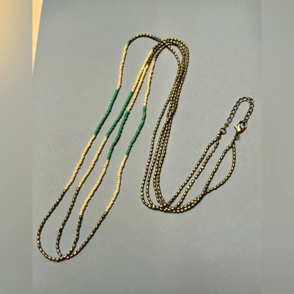 Beaded Necklace with Blue and Cream Accents